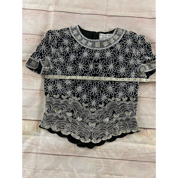 Pappell Boutique Women's Beaded Embellished 100% Silk Blouse - Medium - Picture 8 of 11